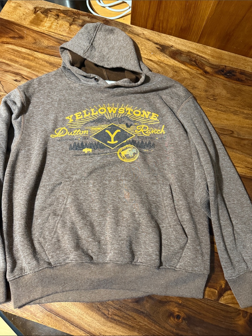 Yellowstone Dutton Ranch Brown Pullover Hoodie with Yellow Logo